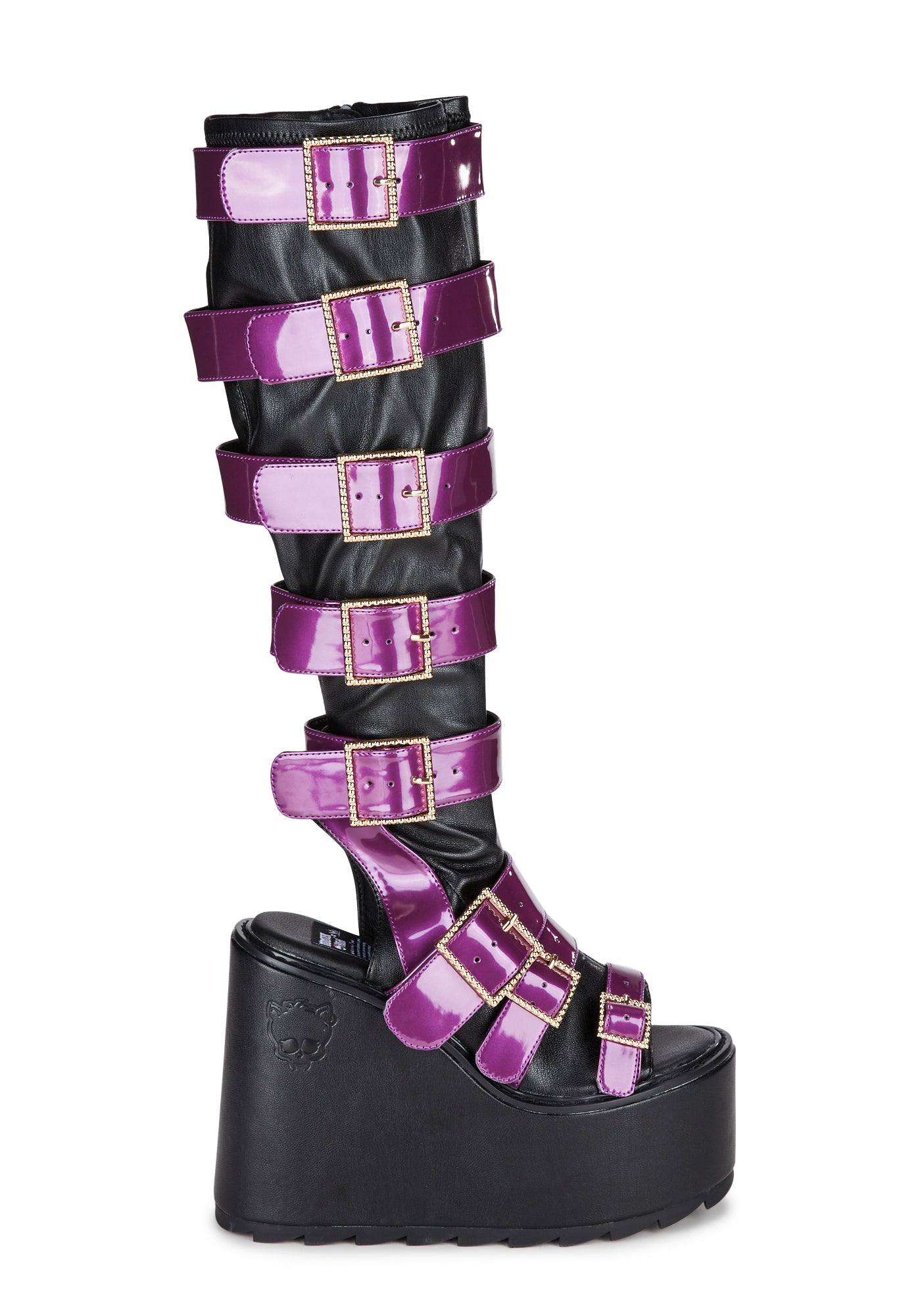YRU Metallic Vegan Buckle Platform Boots - Purple – Dolls Kill
