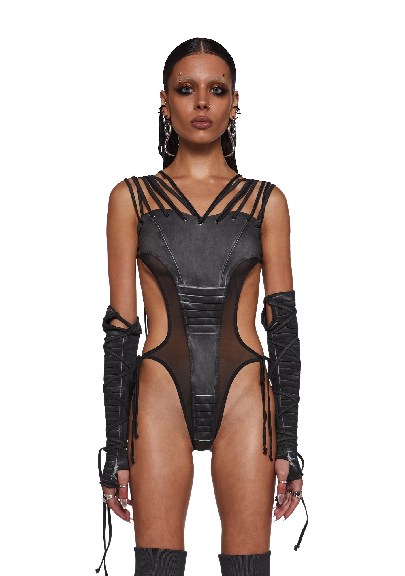Frequency Strappy Mesh And Jersey Bodysuit - Black – Dolls Kill
