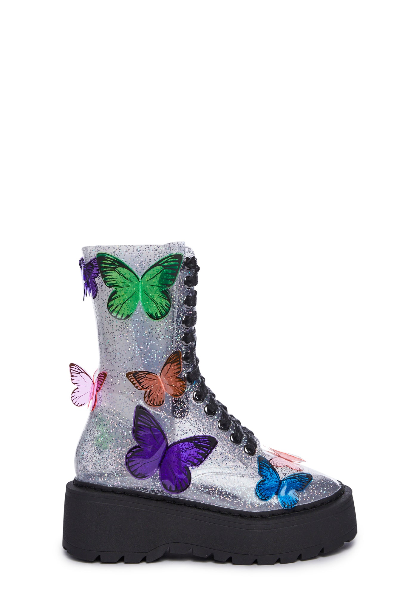 Club Exx 3D Butterfly Clear Glitter Combat Boots – Dolls Kill