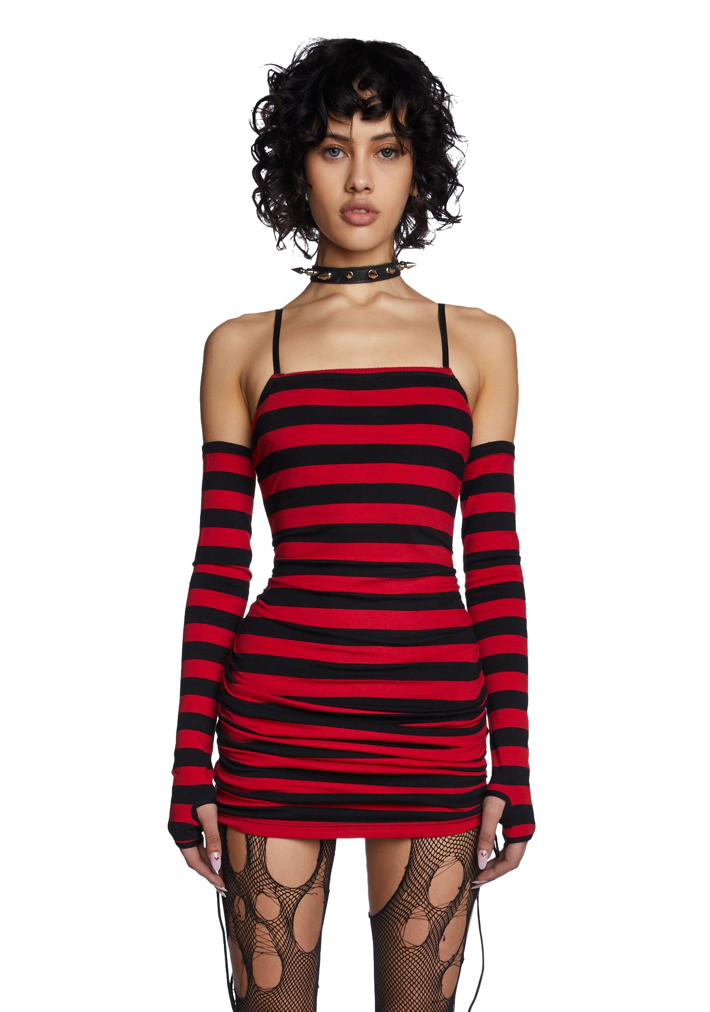 Current Mood Striped Mini Dress & Gloves Set - Black/Red – Dolls Kill