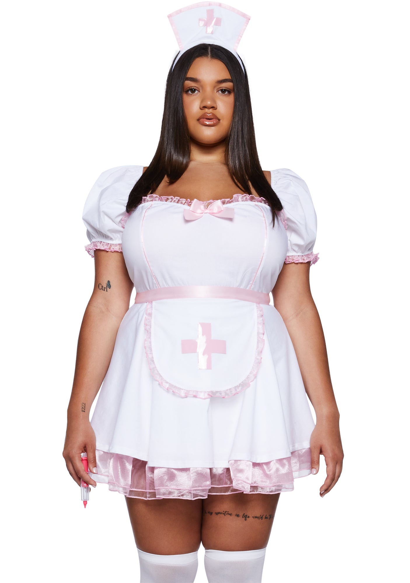 Plus Size Sexy Nurse Halloween Costume - White/Pink – Dolls Kill