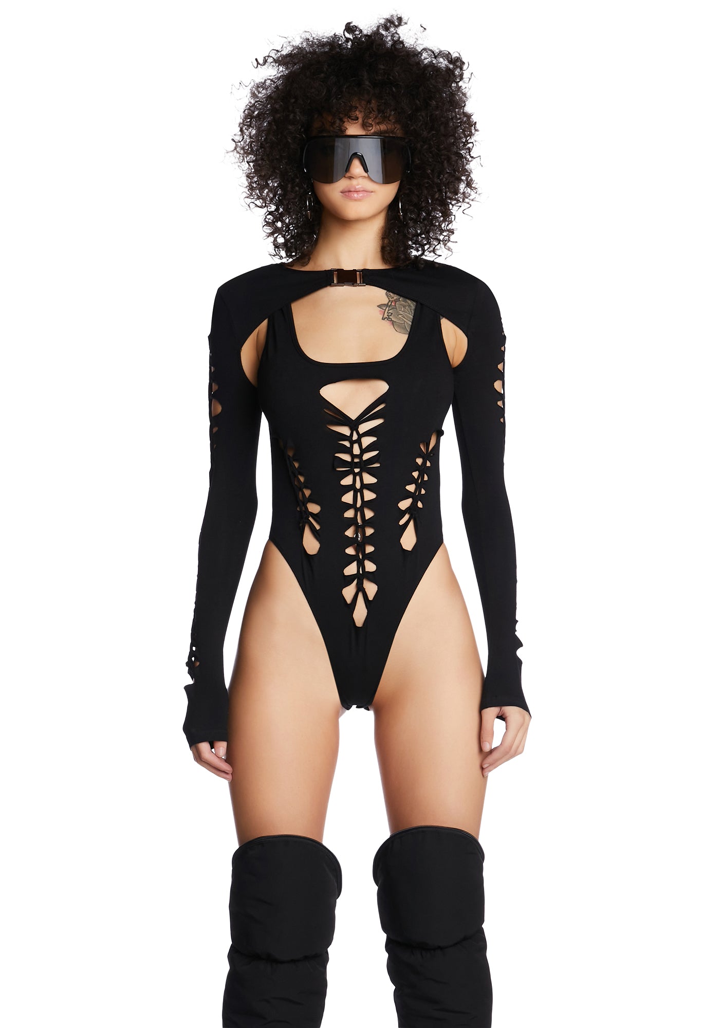 Poster Grl Braid Cutout Bodysuit And Shrug - Black – Dolls Kill