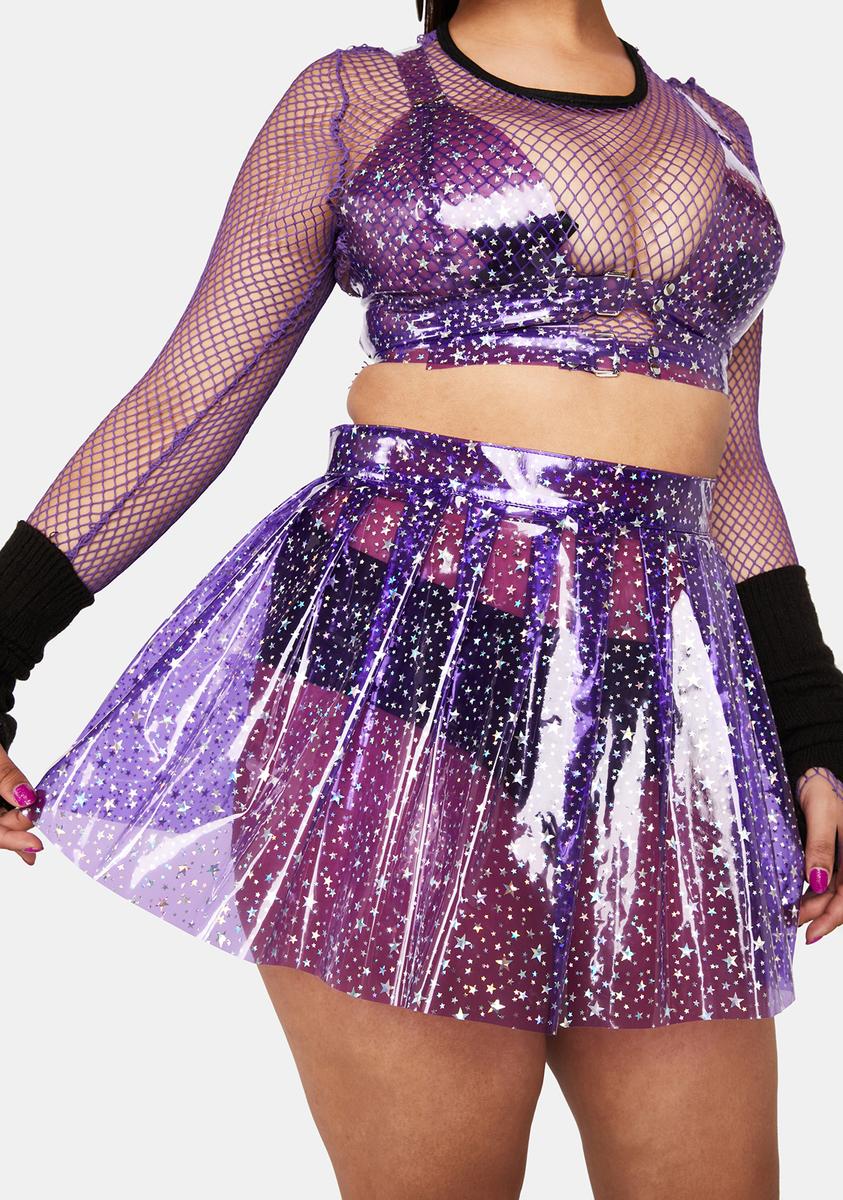 Plus Size Star Glitter Pleated Vinyl Mini Skirt - Purple – Dolls Kill