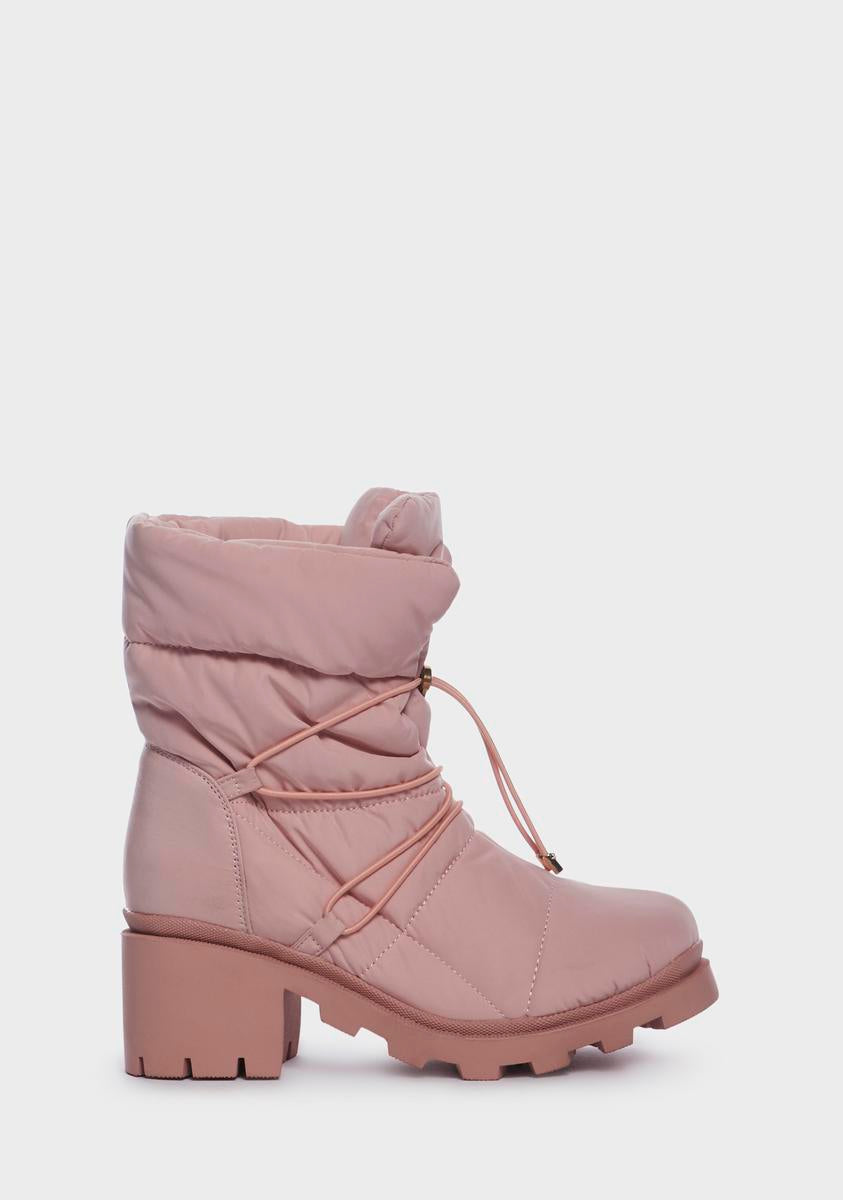 Puffer Lace Up Snow Winter Boots - Pink – Dolls Kill