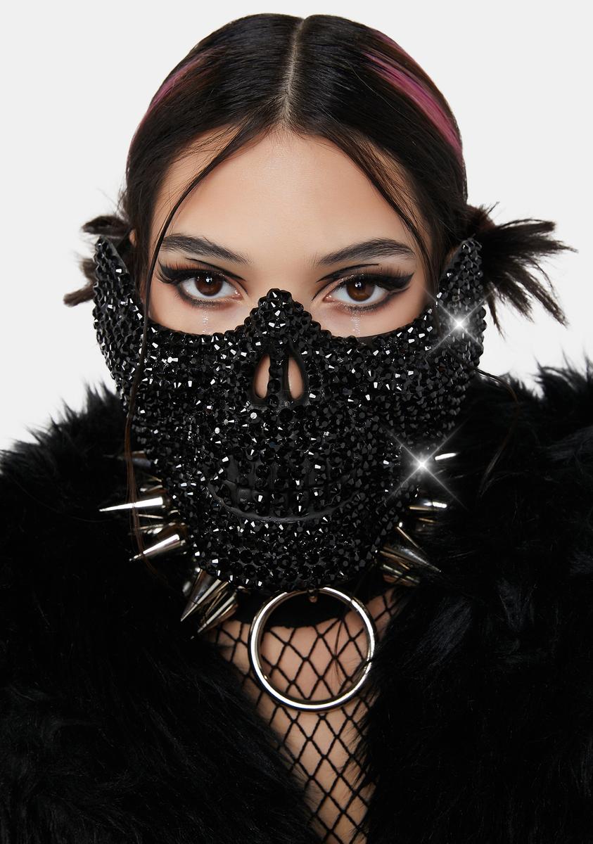 Rhinestone Skull Half Face Mask Black Dolls Kill