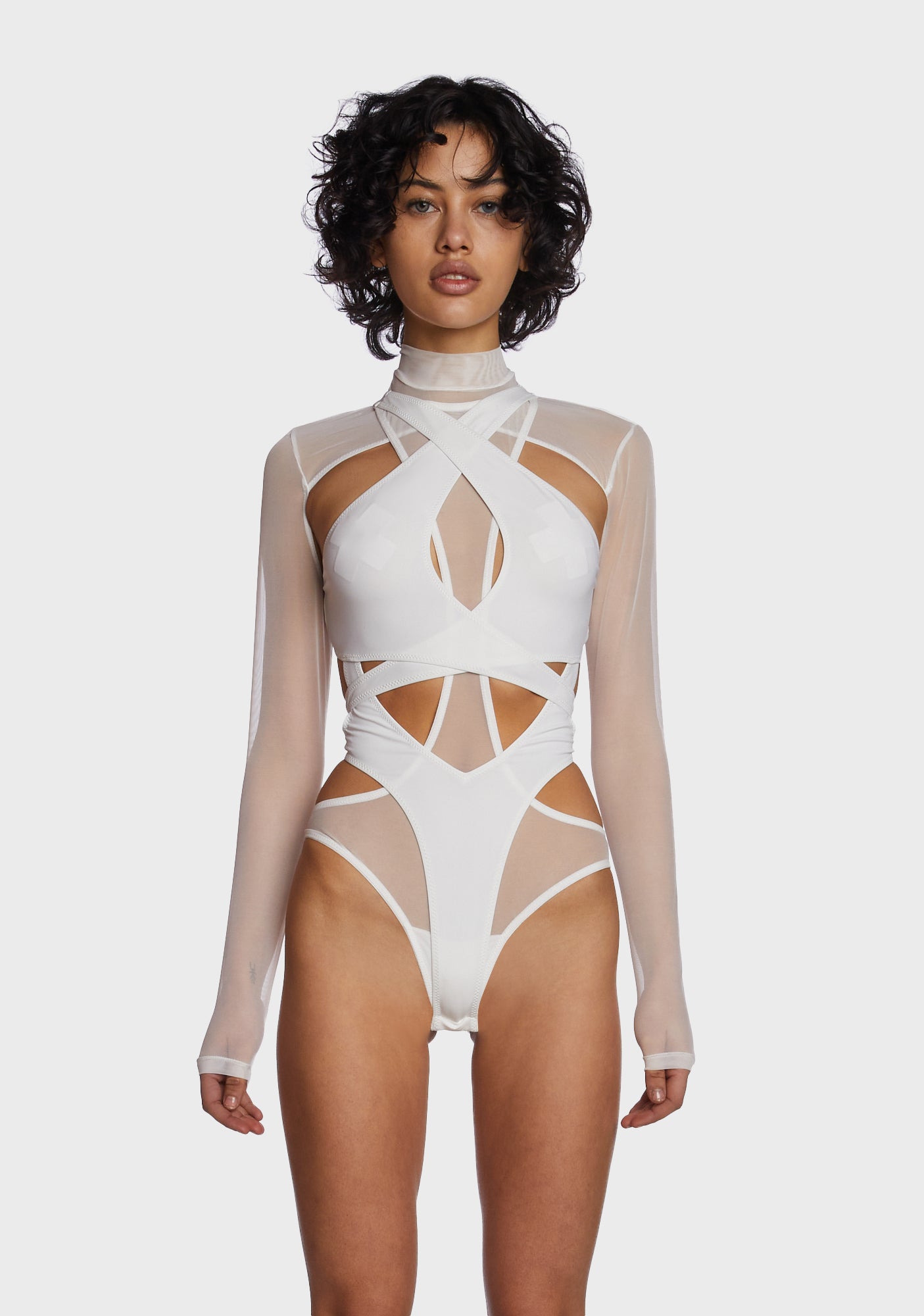 Unholy Mesh And Lace Bodysuit With Detachable Bell Sleeves - Off White –  Dolls Kill