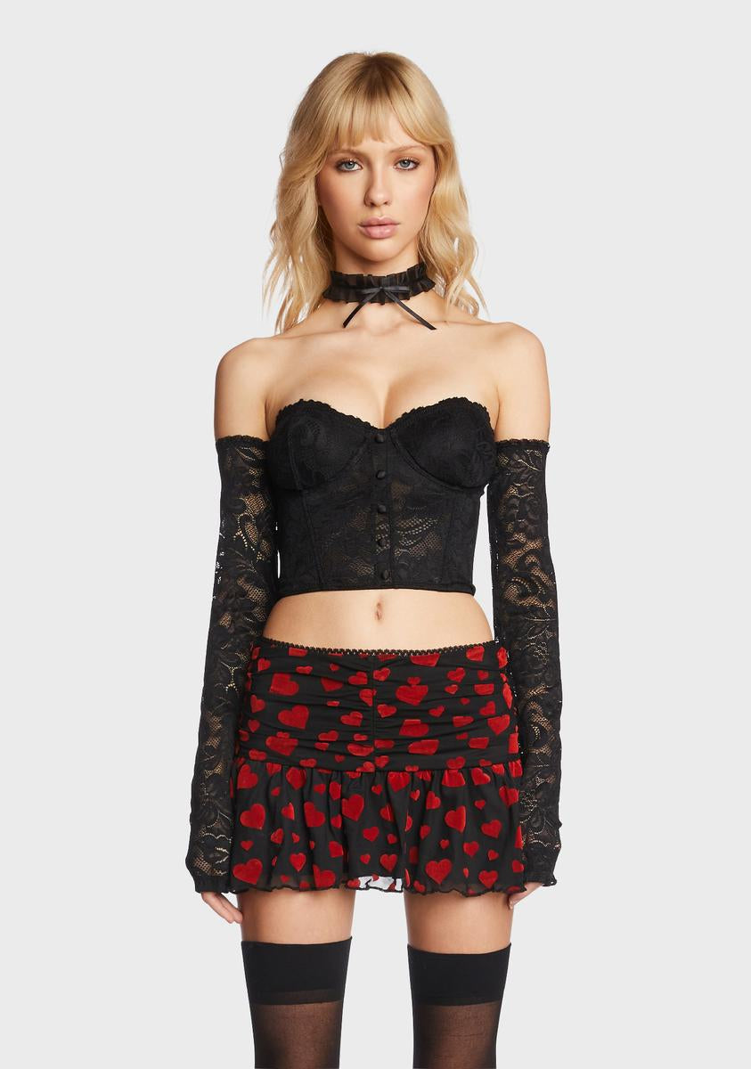 Sugar Thrillz Lace Corset Crop Top With Long Sleeves - Black – Dolls Kill