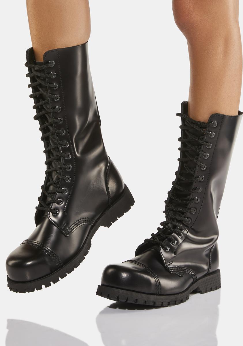 Underground UK 14 Eyelet Leather Combat Boots - Black – Dolls Kill