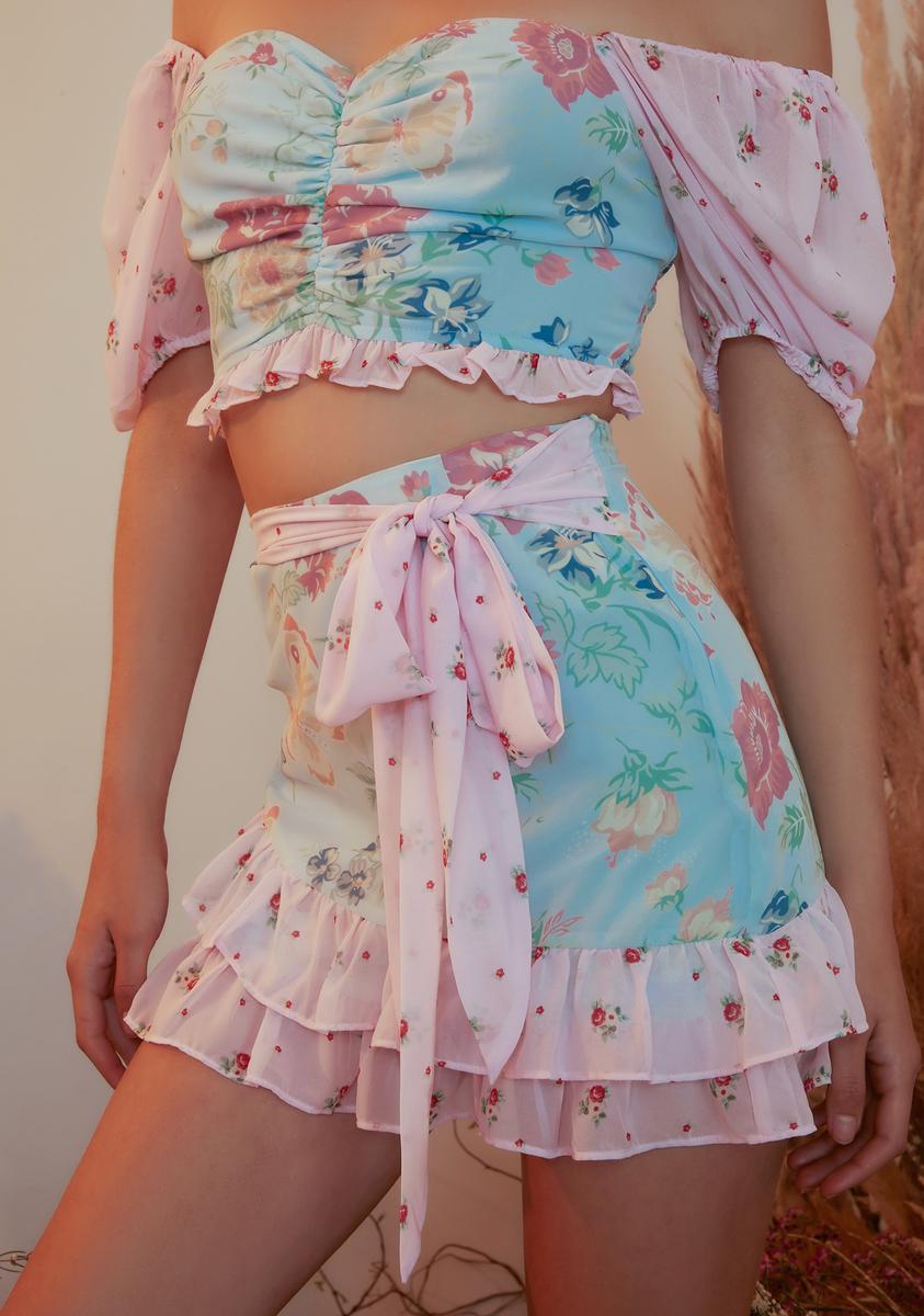 Dolls Kill x Holly Hobbie Ruffle Chiffon Mini Skirt - Pink