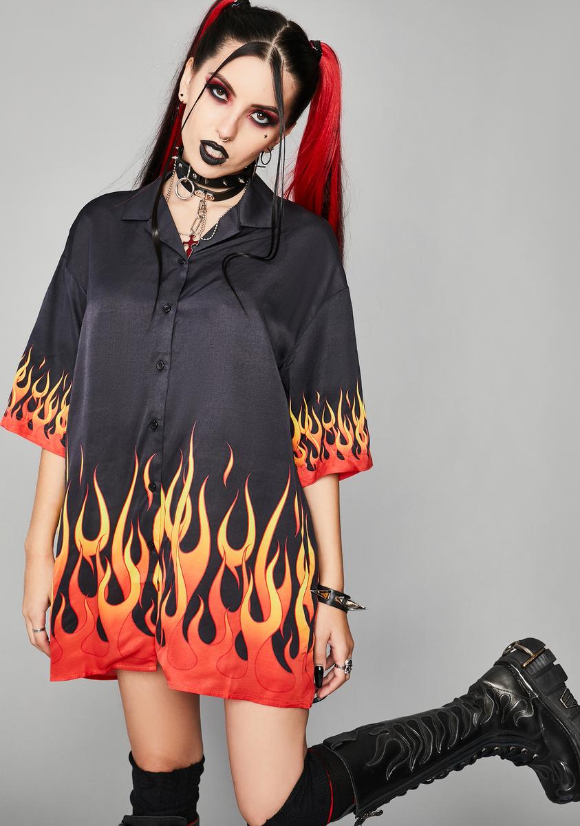 Widow Flame Oversized Button Up Shirt - Black – Dolls Kill