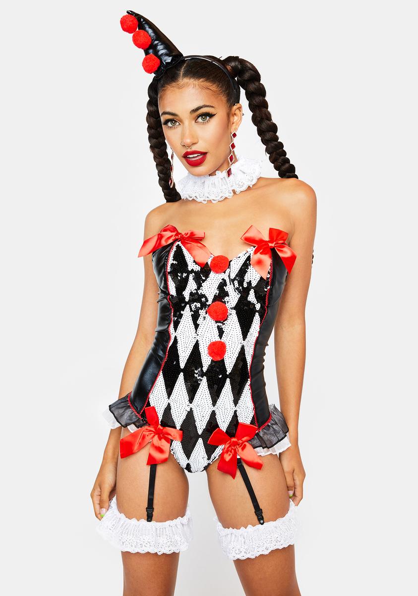 Sexy Dark Harlequin Costume - Black/White/Red – Dolls Kill