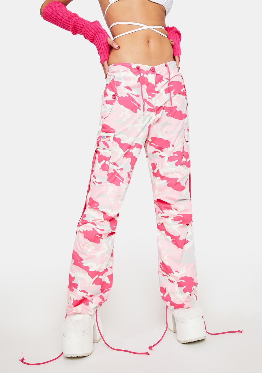 UFO Contemporary Low Rise Camo Print Pants - Pink