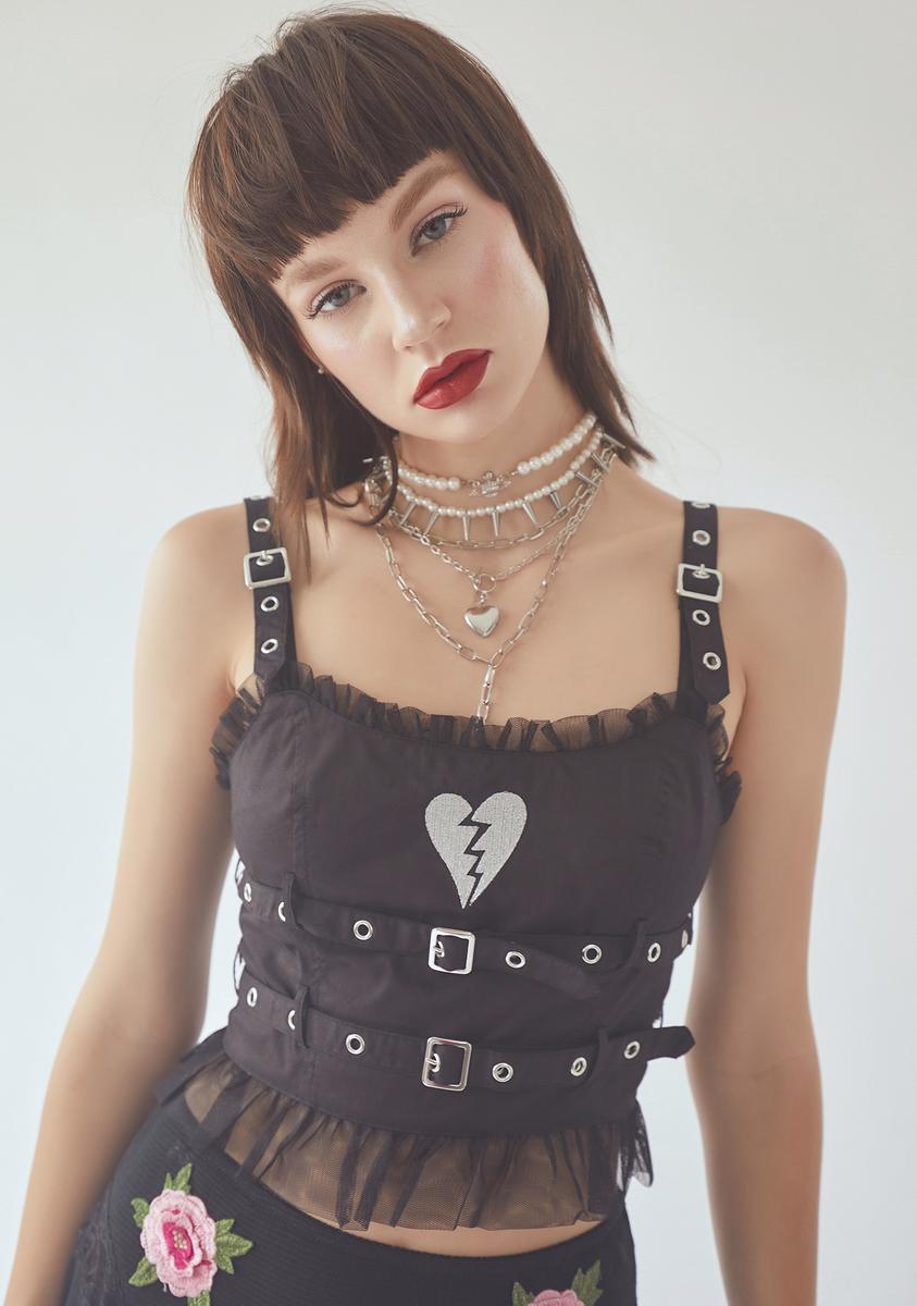 Current Mood No Love Buckle Embroidered Crop Top - Black – Dolls Kill