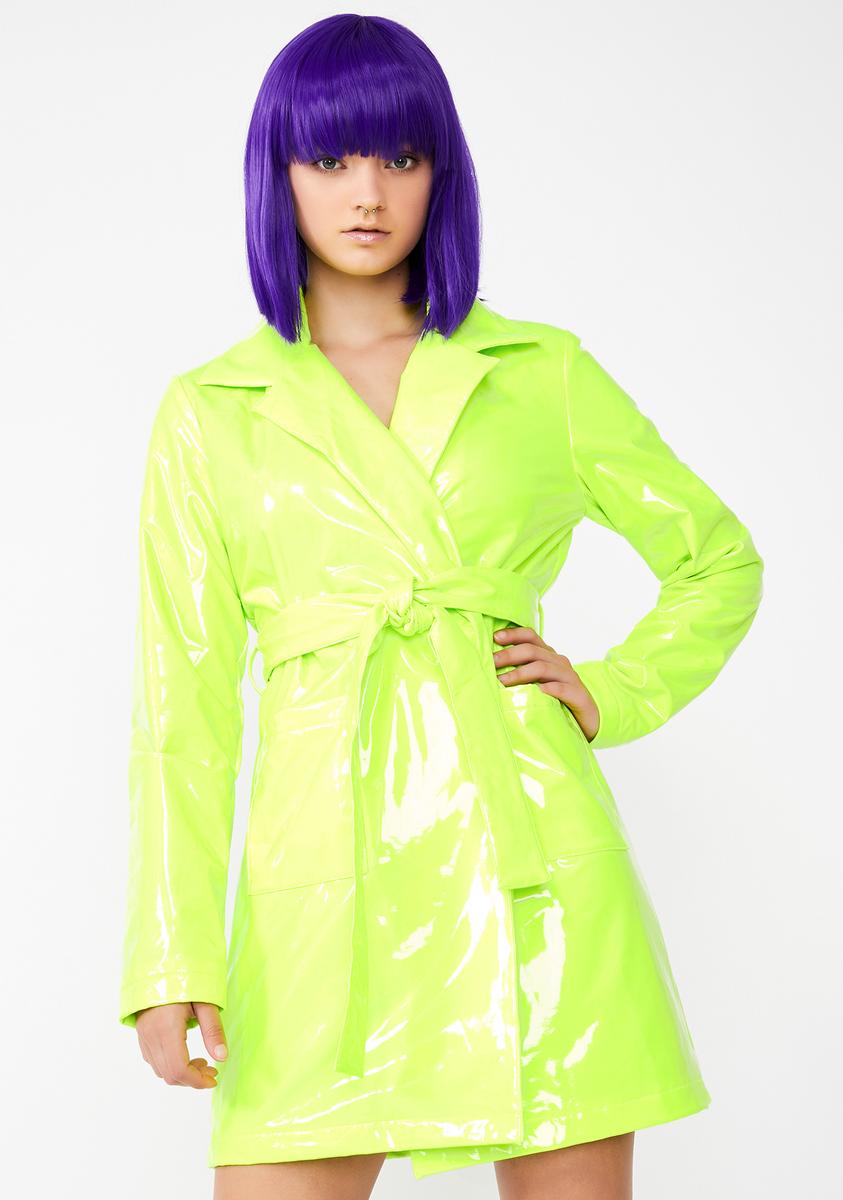 Halloween Dolls Kill Neon Green Vinyl Trench Coat