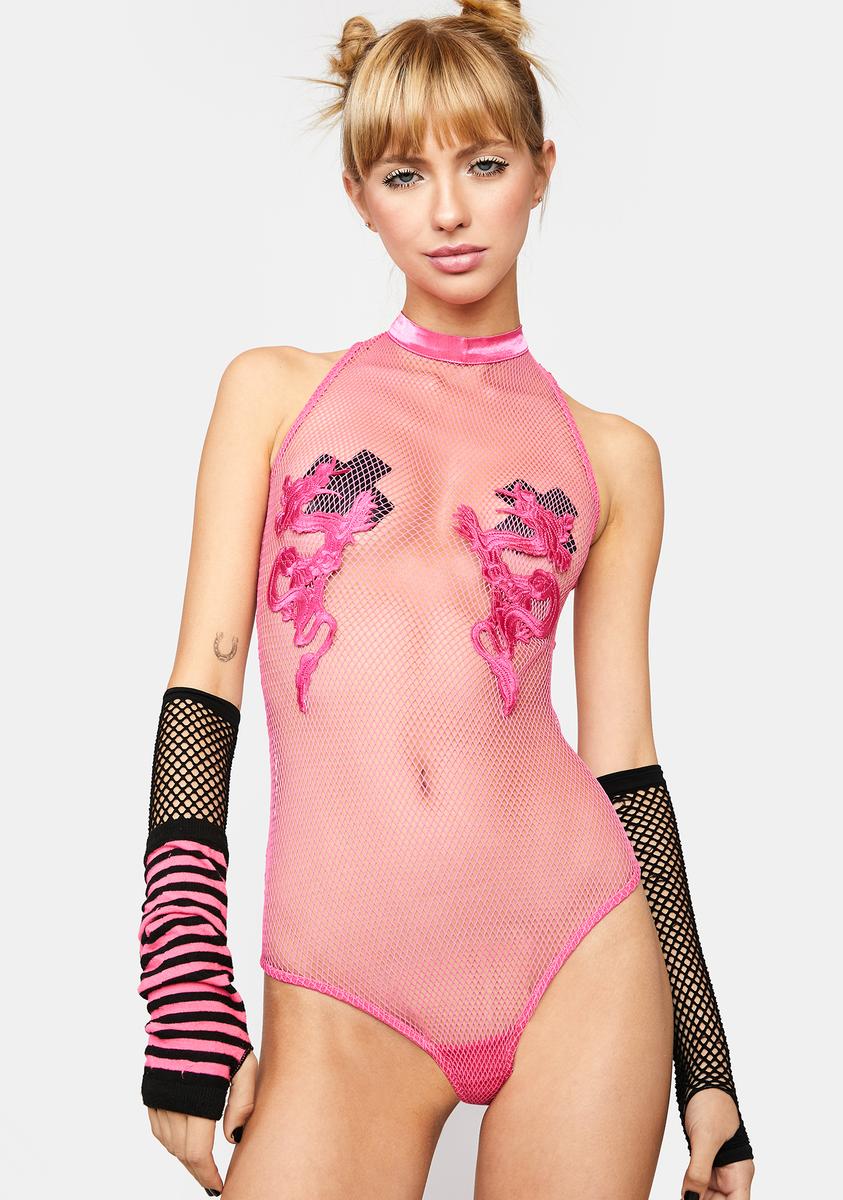 Club Exx Dragon Fishnet Bodysuit - Hot Pink – Dolls Kill