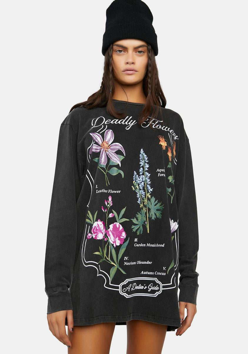 Delia's by Dolls Kill Floral Poster Graphic Oversized Tee - Black