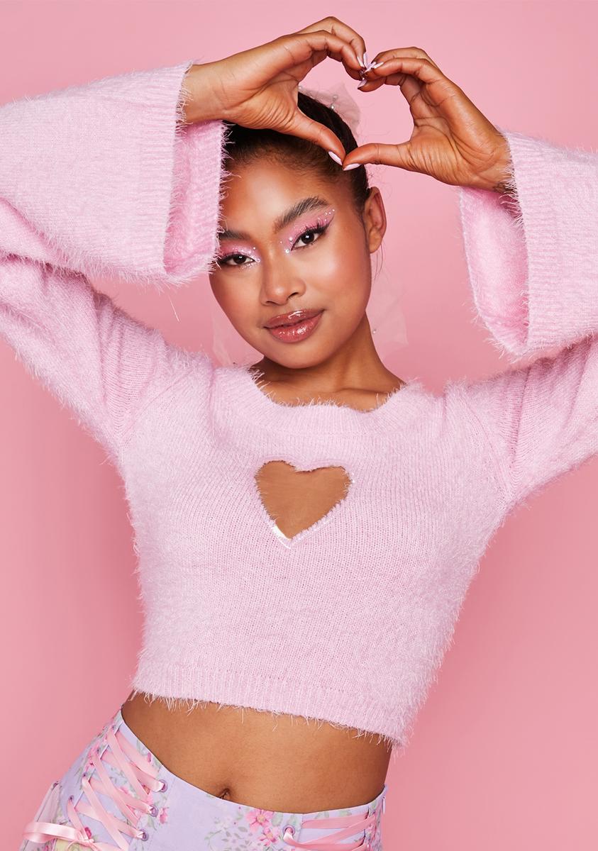 Sugar Thrillz Bell Sleeve Heart Cutout Sweater - Pink – Dolls Kill