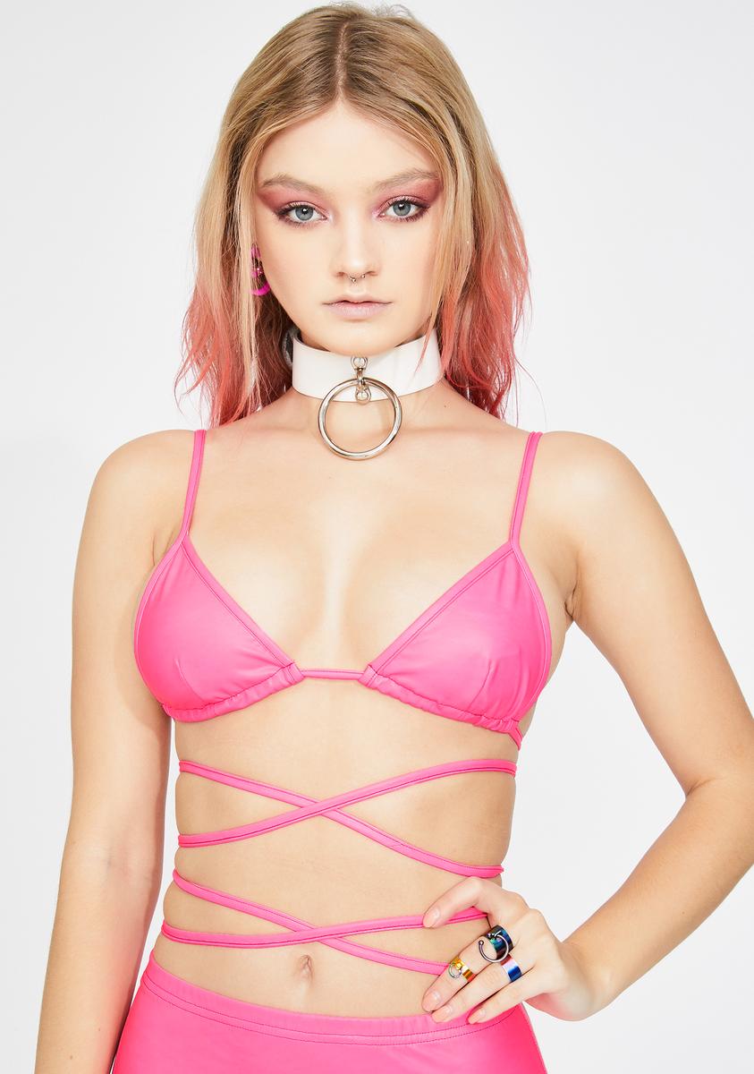 Club Exx Vegan Leather Wrap Bra Top - Pink – Dolls Kill