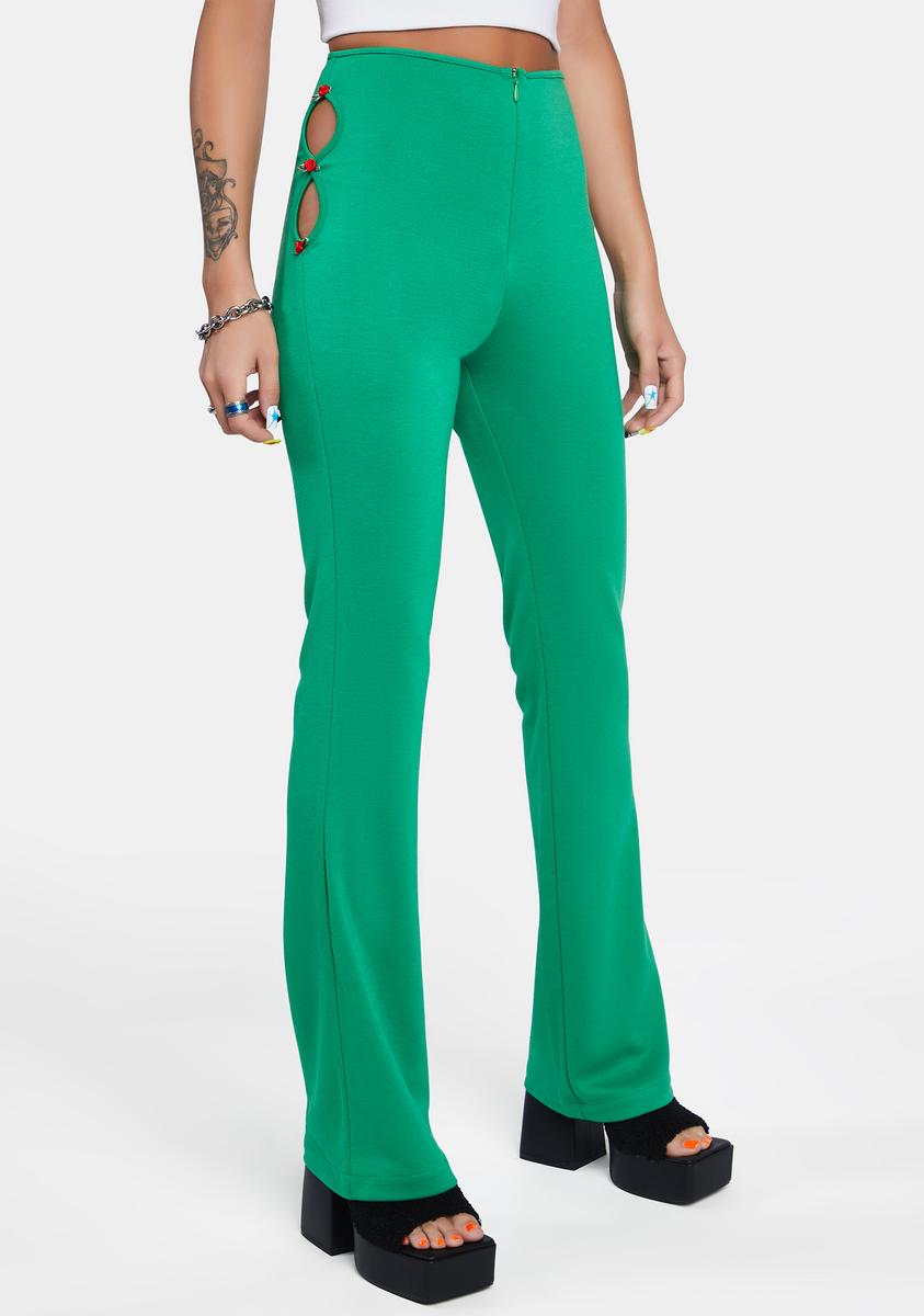 Green High Rise Flared Pants Online Shopping