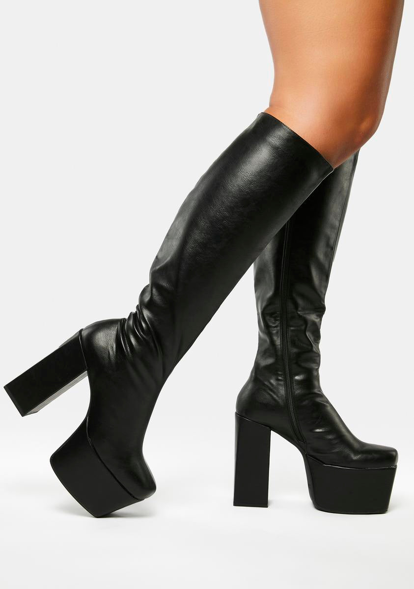 Lamoda Wide Calf Knee High Zipper Boots - Black – Dolls Kill