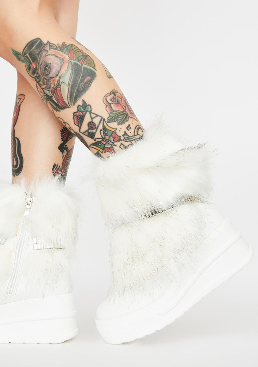 Faux Fur Platform Booties Winter White – Dolls Kill