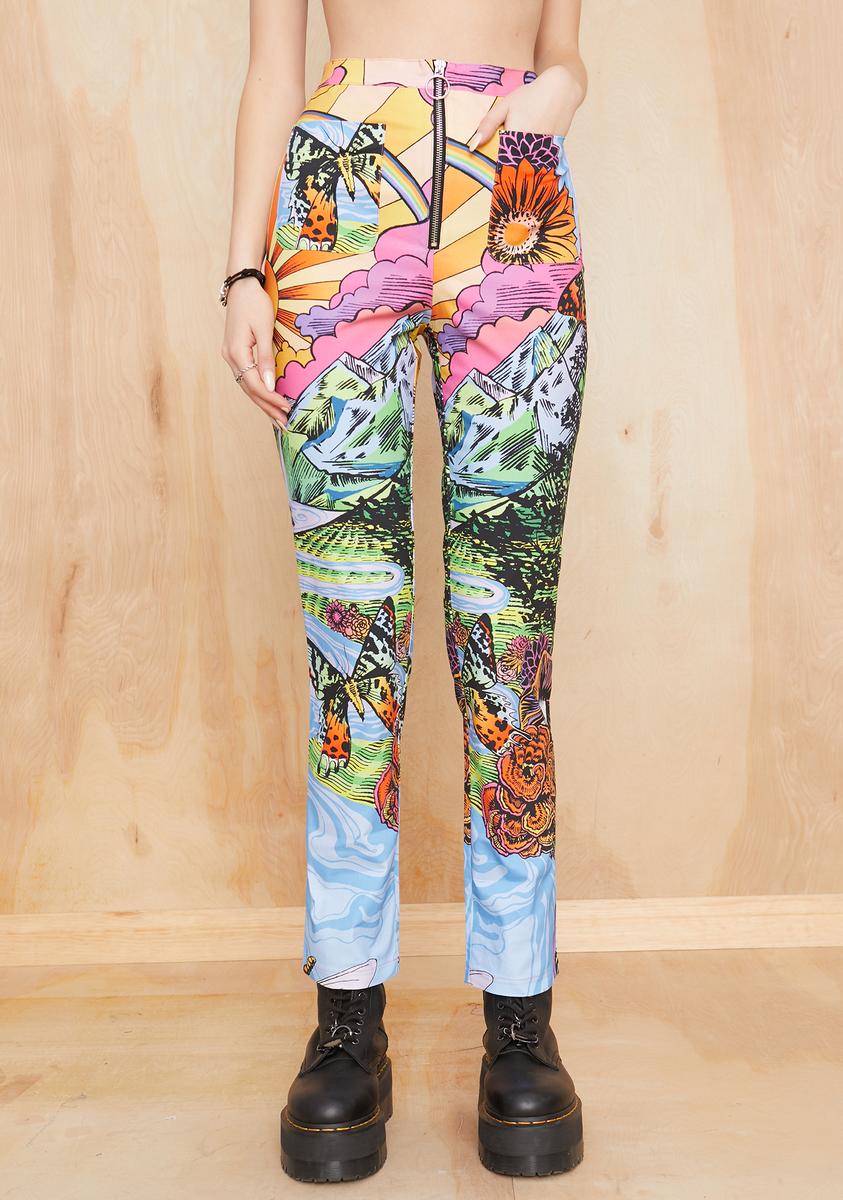 Current Mood Trippy Landscape Print Pants - Rainbow Multi – Dolls Kill