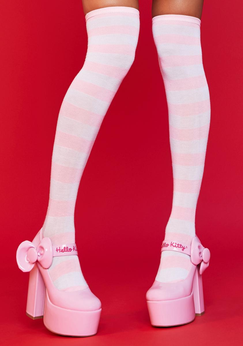 Dolls Kill Hello Kitty Bow Patent Platform Mary Jane Heels - Pastel Pink