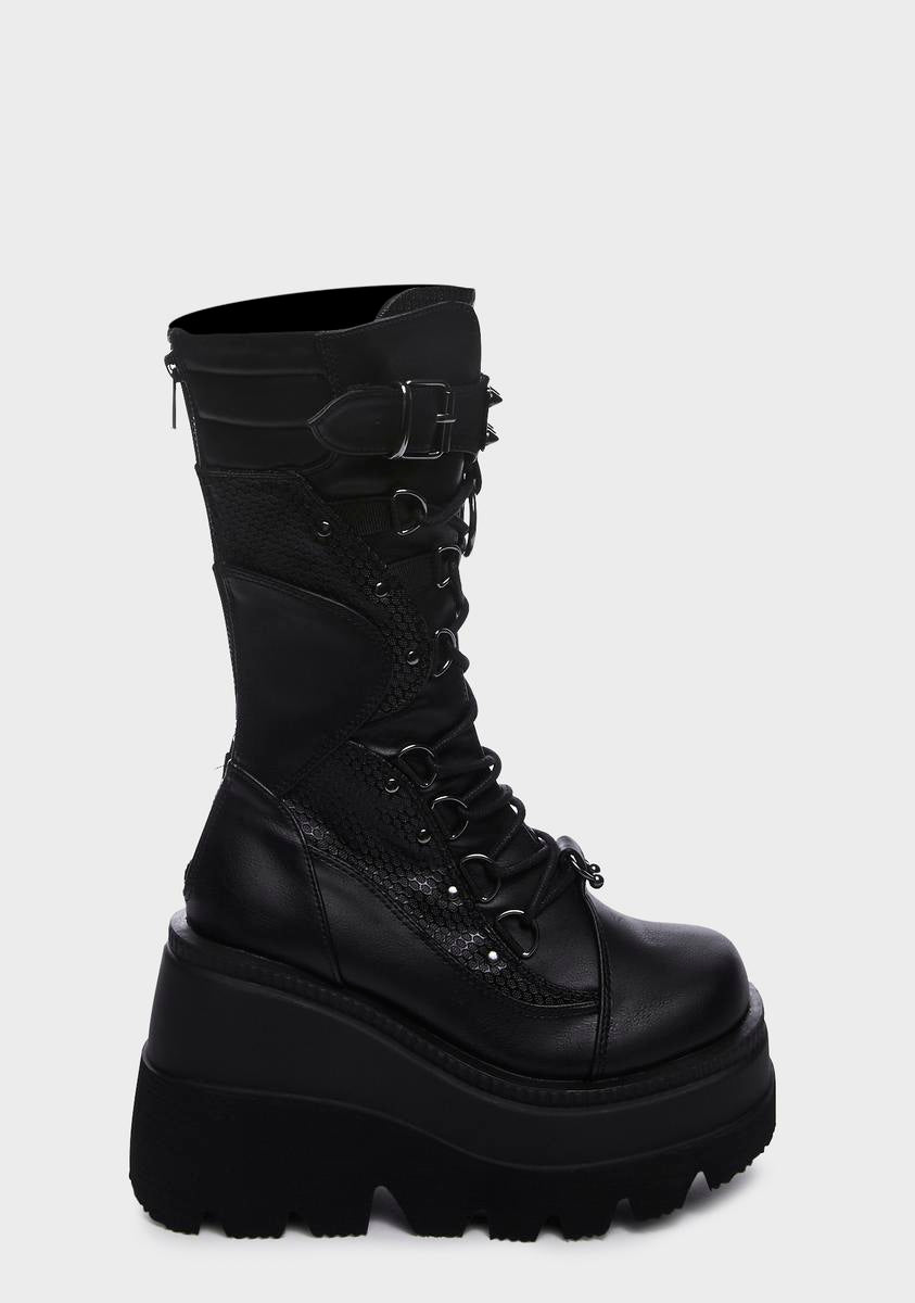 Demonia Shaker-70 Platform Combat Boots - Black – Dolls Kill