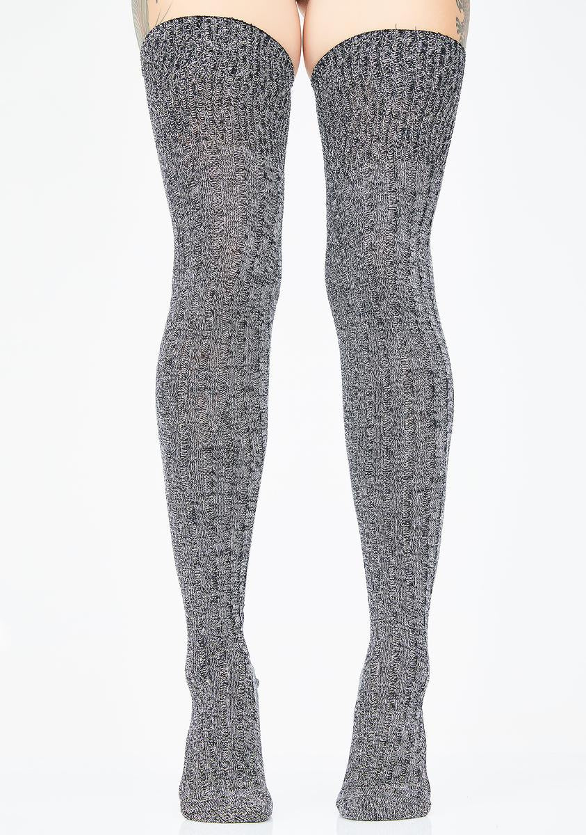 Gray Ribbed Thigh High Socks – Dolls Kill