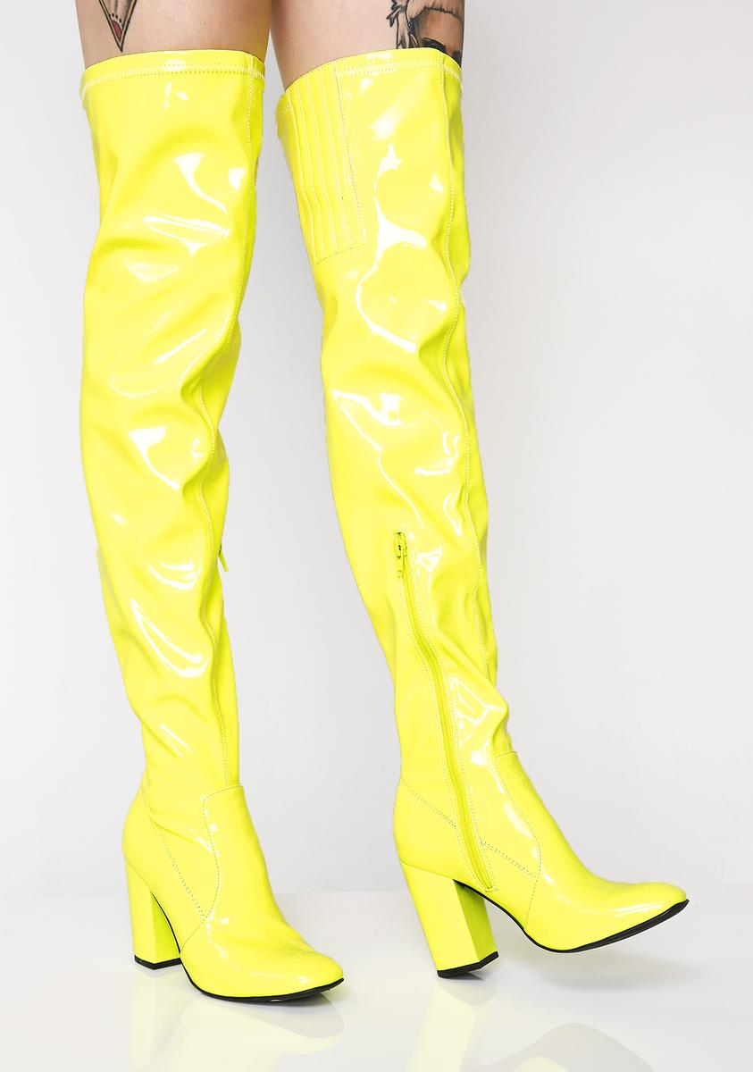 Current Mood Cyber Yellow Thigh High Boot – Dolls Kill
