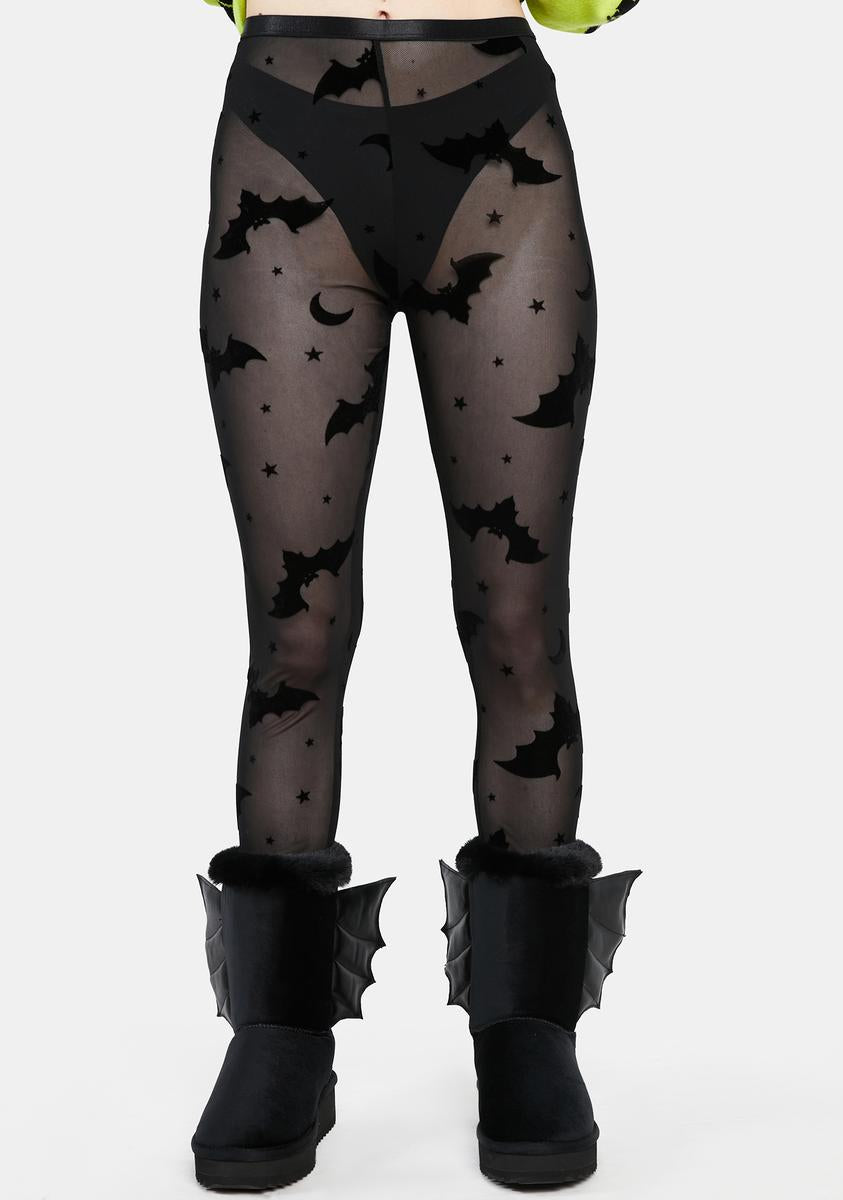 Trickz N' Treatz Mesh Flocked Leggings - Black – Dolls Kill