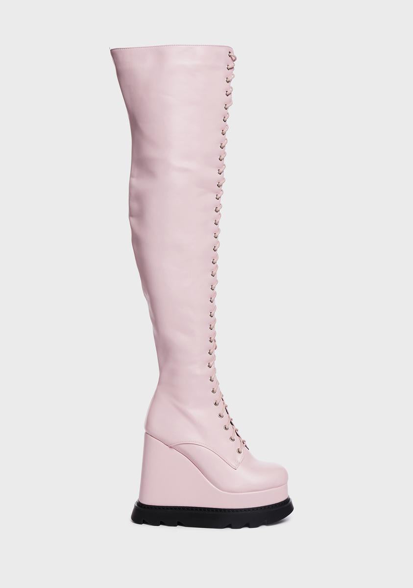 Lamoda Thigh High Platform Wedge Boots - Light Pink – Dolls Kill