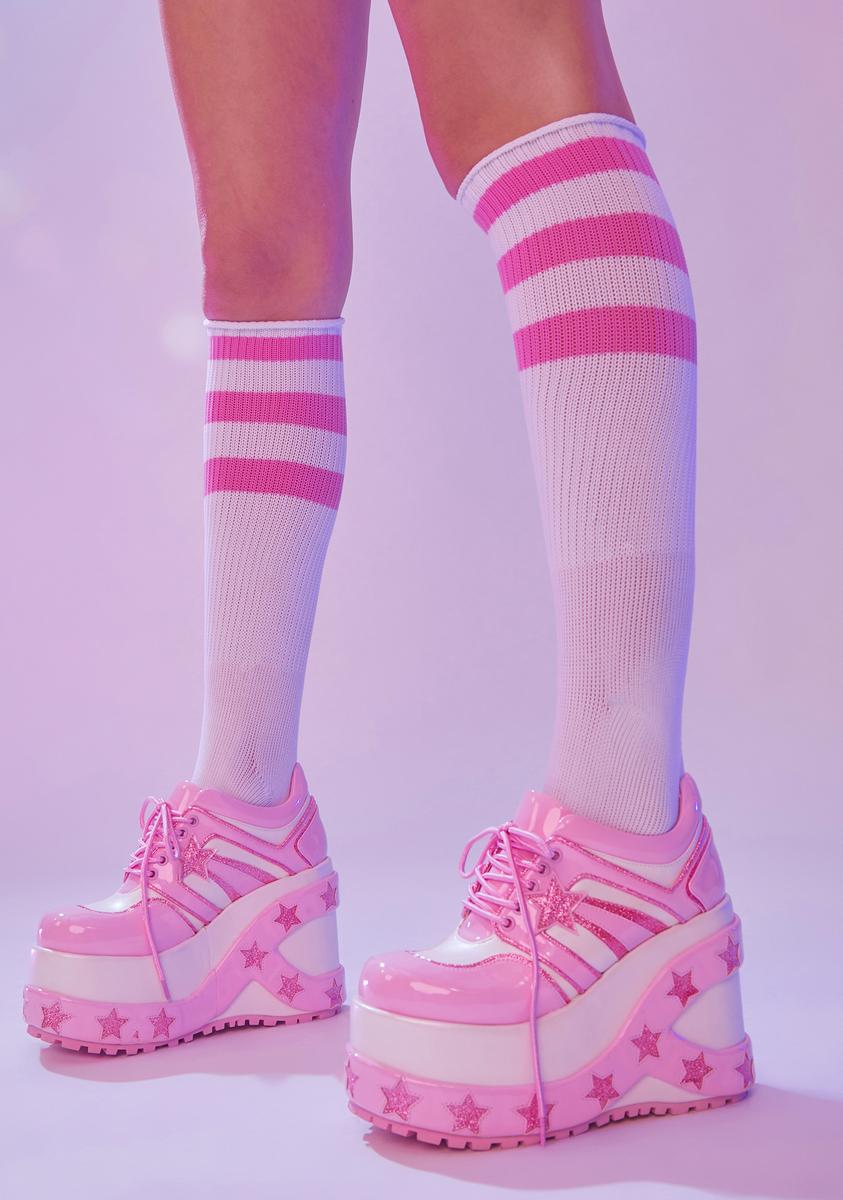 Sugar Thrillz Glitter Star Platform Sneakers - Pink Multi – Dolls Kill