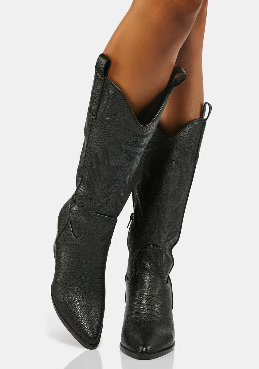 Mid Calf Vegan Leather Heeled Cowboy Boots Black – Dolls Kill
