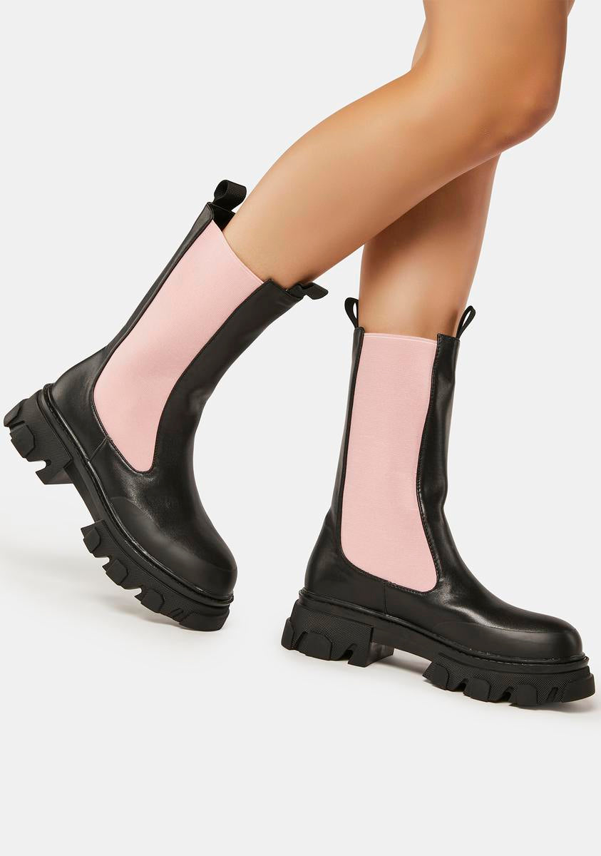 Public Desire Vegan Leather Contrast Colored Ankle Boots - Pink – Dolls Kill