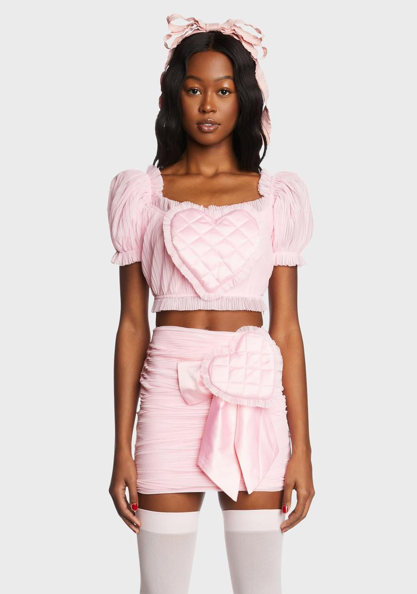 Sugar Thrillz Quilted Heart Tulle Crop Top - Pink – Dolls Kill