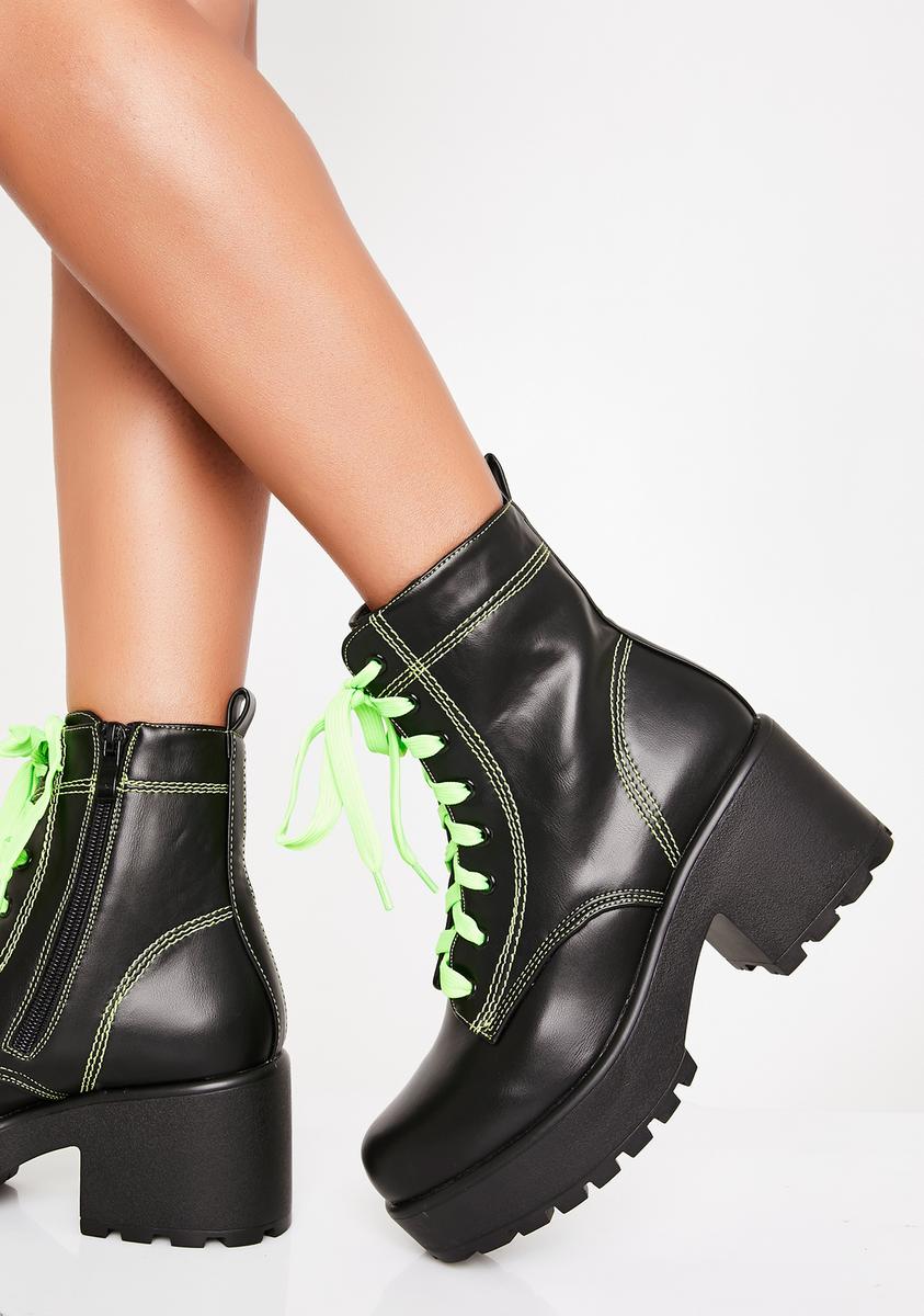Koi Footwear Heeled Combat Boots - Black/Green – Dolls Kill