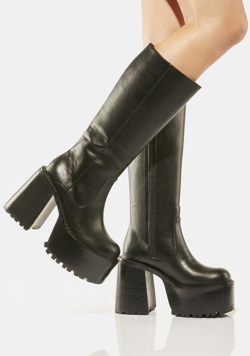 Delia's Vegan Leather Knee High Platform Boots - Black – Dolls Kill