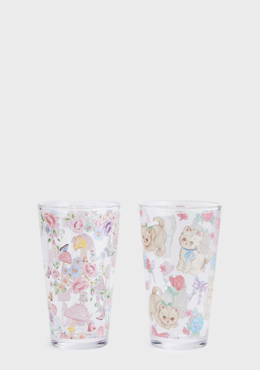 Floral Kitty Glass Cup