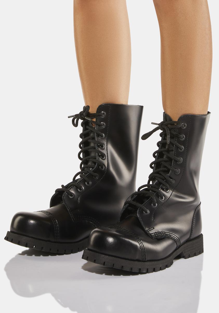 Underground UK 10 Eyelet Leather Combat Boots - Black – Dolls Kill