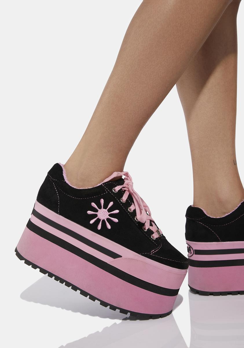 Delias Striped Low Rise Embroidered Platform Sneakers – Dolls Kill