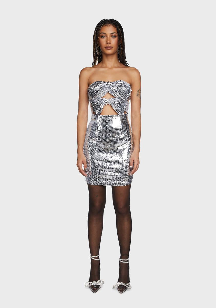 Sequin Front Cutout Bow Mini Dress - Silver – Dolls Kill