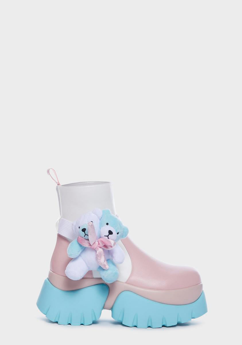 Koi Footwear Teddy Bear Plush Platform Boots - Multi – Dolls Kill