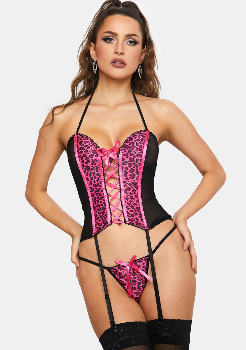 Halloween Sexy Leopard Bustier Panty Set Pink – Dolls Kill