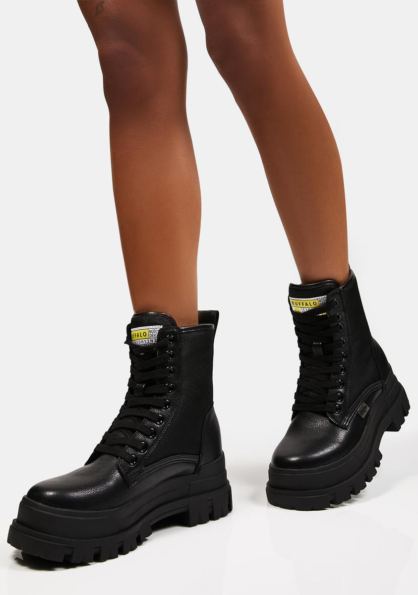 Buffalo Aspha Com2 Lace Up Combat Boots - Black – Dolls Kill