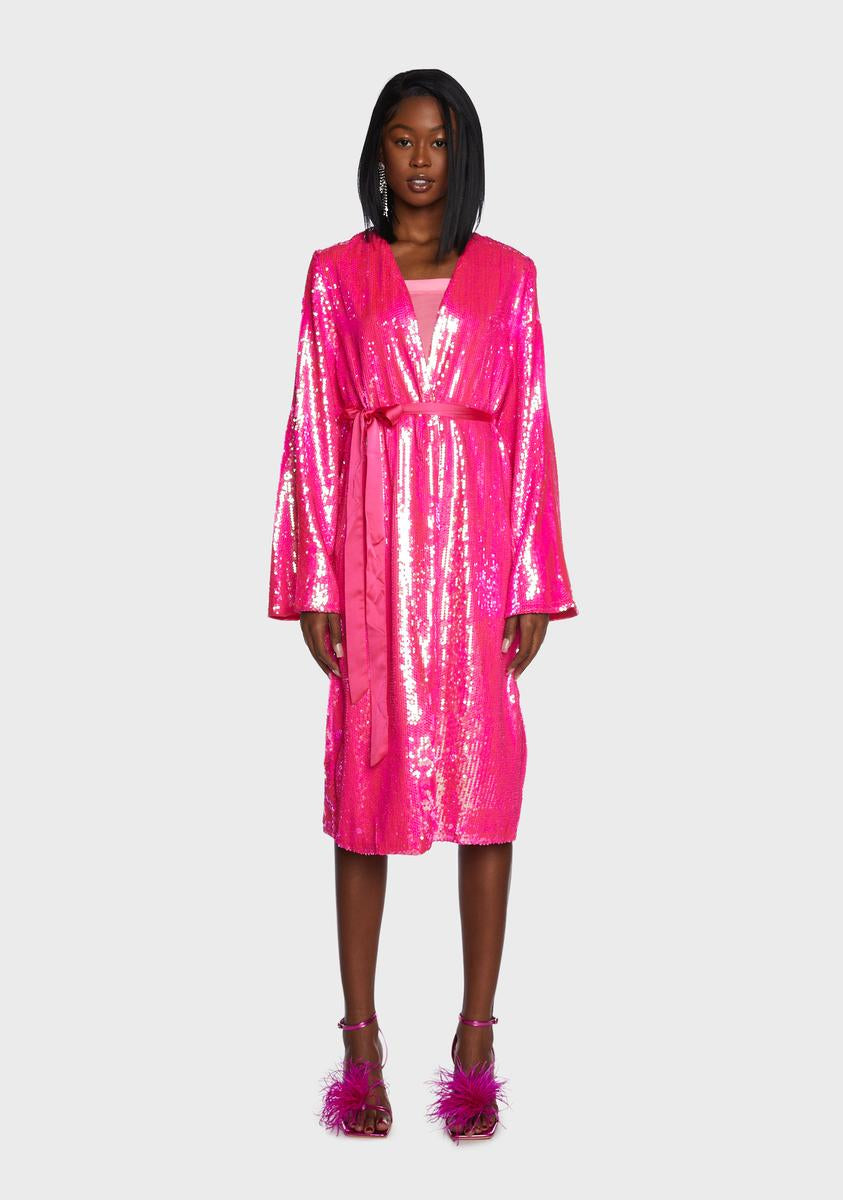 Sequin Long Sleeve Duster Robe - Pink – Dolls Kill