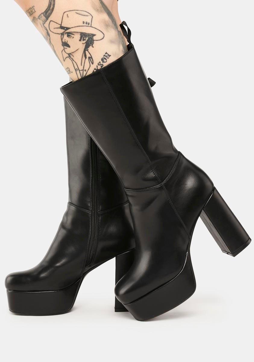 Lamoda Vegan Leather Wide Calf Platform Boots - Black – Dolls Kill