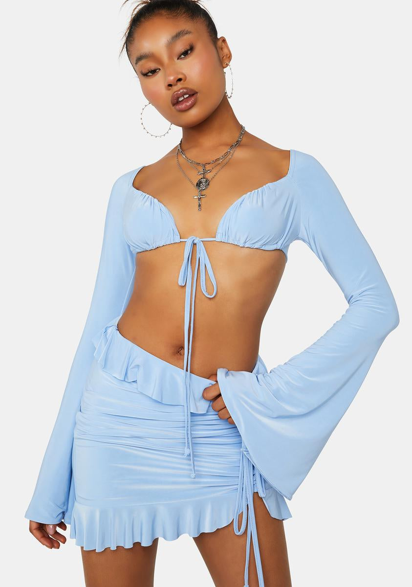 Public Desire Ruched Bust Long Sleeve Crop Top - Blue – Dolls Kill