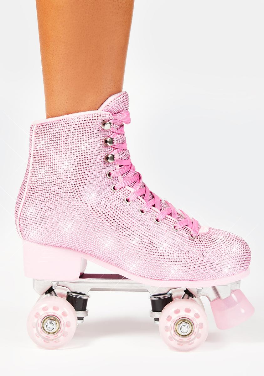 Sugar Thrillz Pink Rhinestone Quad Roller Skates – Dolls Kill