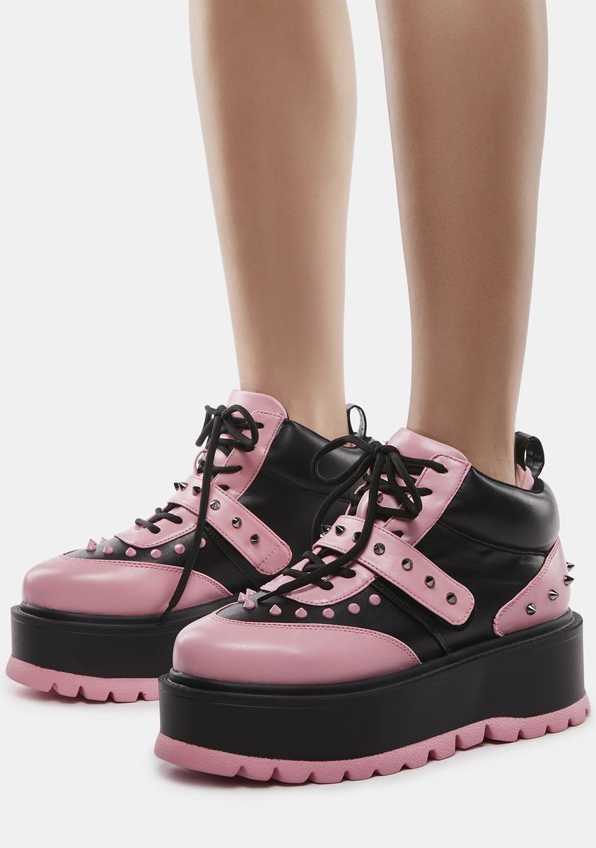 Koi Footwear Kawaii Spiked Platform Sneakers - Pink/Black – Dolls Kill